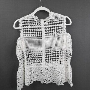 Womens Top Medium Off White Lace Coquette Romantic Fairycore Cottagecore Indie